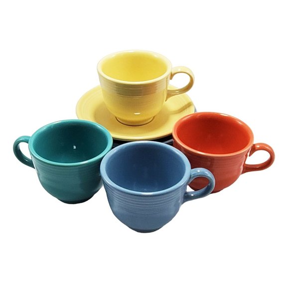 Fiestaware Fiesta VTG Lot/4 Coffee Tea 8 oz Cup & Saucer Sets Asst. Colors MCM - Picture 8 of 8